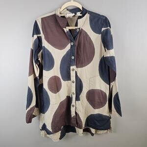 Oversized Polka Dot Button Up Tunic Artsy Boho Minimalist Retro Cotton Top Small